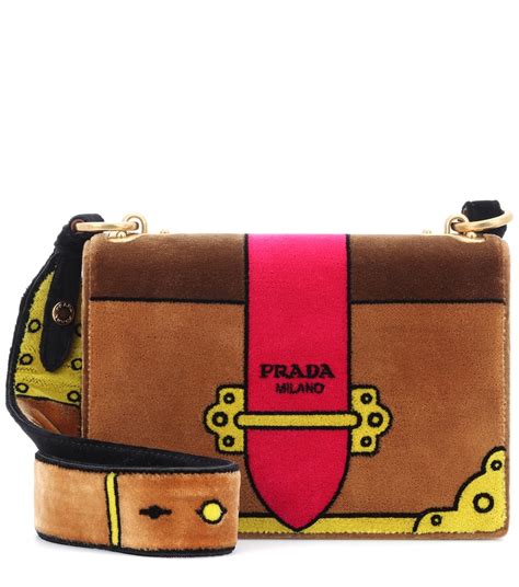 Prada Tan Velvet Trompe L'oeil Cahier Bag In Camel/pink